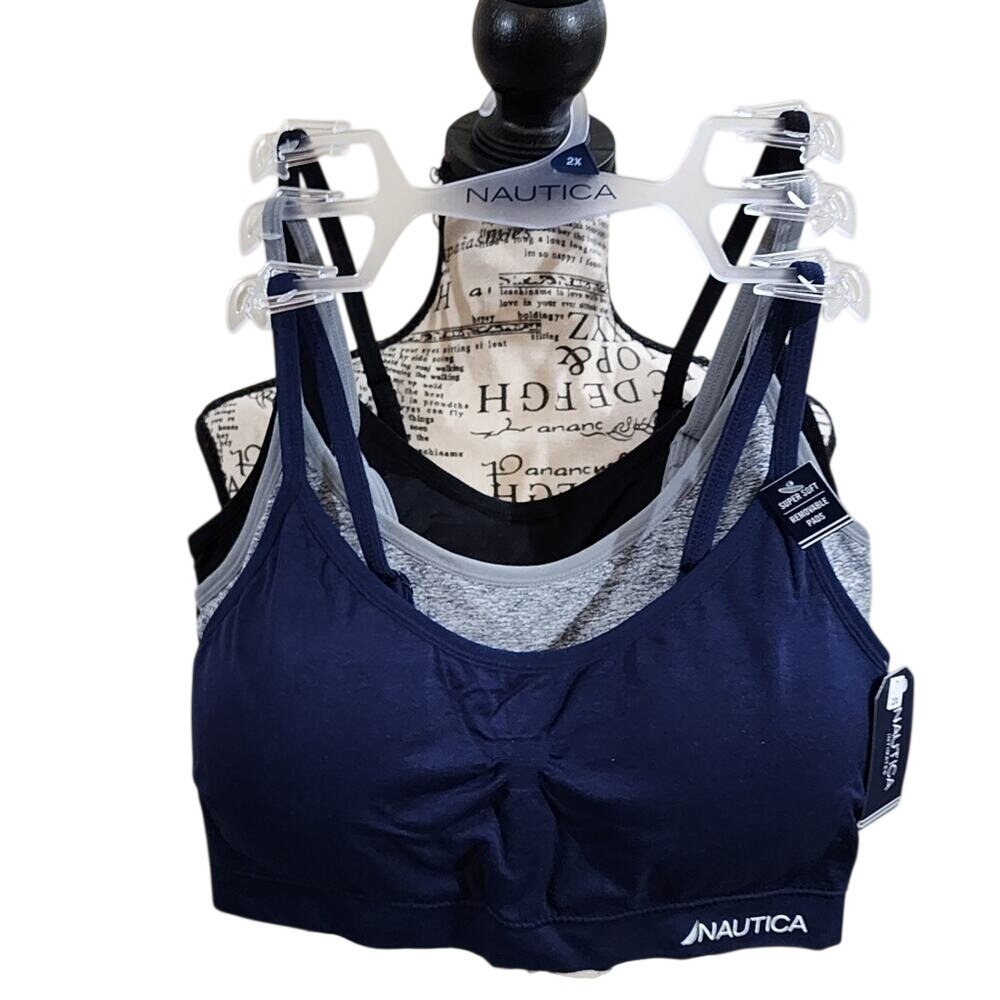 Nautica 3pk active athletic workout‎ lounge bras bralettes plus size 2X new!